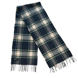 John Hanly green and cream plaid extra fine merino wool made in Ireland scarf